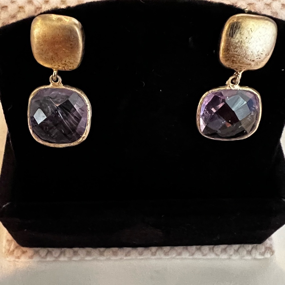 Amethyst drop gold plated earrings.